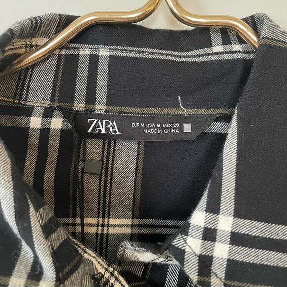 NWT Zara Black and White Plaid Balloon Sleeve Pleated Cropped Shirt M - Picture 7 of 8